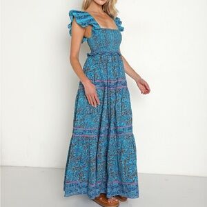 Cleobella Marilyn Maxi Ankle Dress in Zuri Block Print Women Medium Blue
